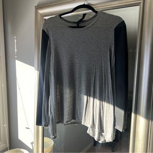 BCBG long sleeve top with faux leather sleeve